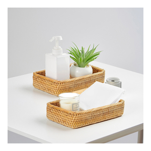 ถาดเก็บของอเนกประสงค์แบบพกพาเป็นมิตรกับสิ่งแวดล้อมกรอบไม้ไผ่ธรรมชาติงานสานหวายทนทานสำหรับโต๊ะในห้องน้ำ - Product Image 1