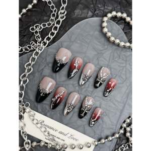 สีแดงเข้มคำปฏิญาณกดบนเล็บที่สง่างามและทันสมัย - Product Image 4