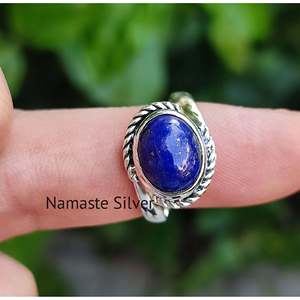 Bague artisanale en argent sterling 925 avec lapis-lazuli, pierre de naissance de septembre, alliance de promesse, incrustation de pierre précieuse bleue naturelle, bijoux de style bohème - Product Image 2