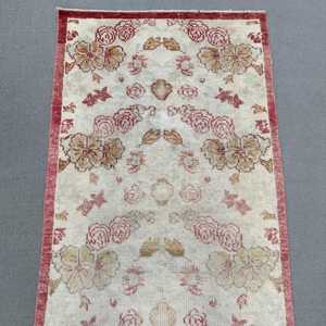 Vintage Turkish Rug 2.4x4.5 ft (73x138 cm), <b>Red</b> Plants & trees <b>Wool</b> Rug - Product Image 5