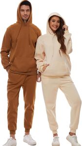 Ensemble de survêtement marron à capuche pour homme, couleur unie, en coton, décontracté, sweat-shirt et pantalon à manches longues avec cordon de serrage, idéal pour l'automne - Product Image 2
