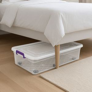 Boîte de rangement pour lit transparente de 30 litres, écologique, avec roulettes, couvercle verrouillable, gain de place, organisation des vêtements, des linge, des articles saisonniers, pour la garde-robe - Product Image 2