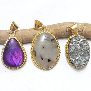 Gold Color Bezel Setting High Quality Hot Selling Natural Mixed Gemstone Pendant for fashion Jewelry Pendants in Wholesale - Product Image 1