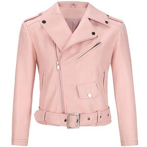 Chaqueta de Motociclista de Cuero Casual para Mujer, Ropa de Invierno, Venta al por Mayor, Cuero Genuino de Alta Calidad, Estilo de Moda ROSA - Product Image 1