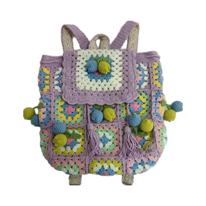 Mochila de Viaje de Alta Calidad, Bolso de Hombro con Diseño de Flor Tejida a Crochet, Cierre de Cordón y Cremallera - Product Image 2
