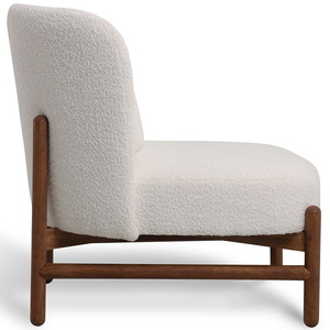 Sillón moderno Brina hecho de marco de madera de teca maciza y forro de piel con un acabado blanco marfil y marrón para uso en interiores. - Product Image 4