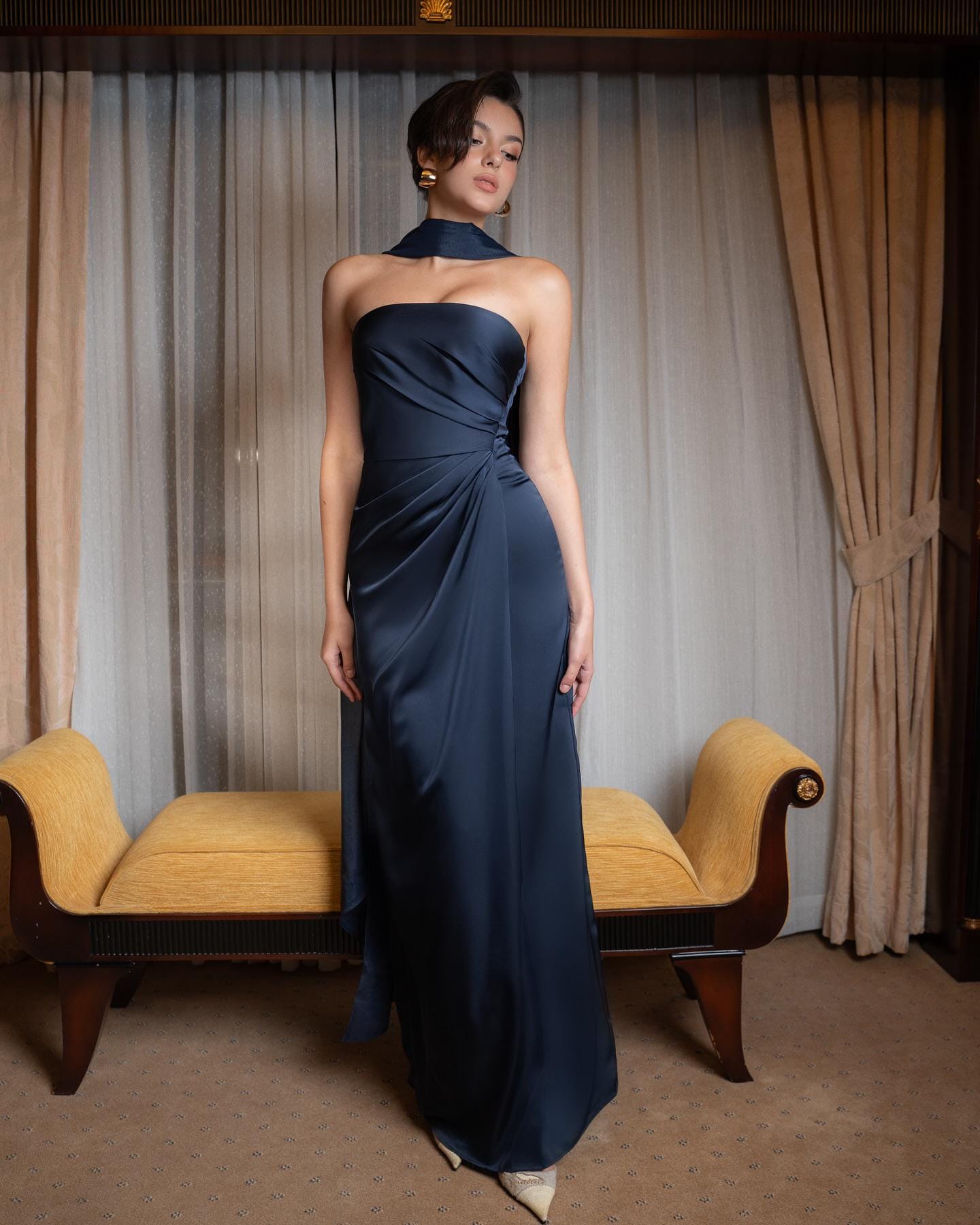 Silk Maxi Dress For Wedding Scoop Neck Corset Satin Maxi Dress with  Floor-Length Bow Tails Long Br  Koutun Dress