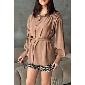 Camisa Modal con Detalle de Cinturón Color Camel - Camel - Product Image 4