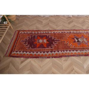 Vintage 2.9x10.4 ft Rug, <b>Runner</b> Turkish Rug, <b>Red</b> Brown Bordered Rug - Product Image 5