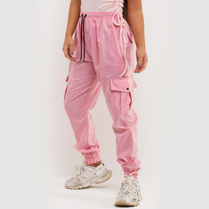 Hip Hop Style été plat avant respirant rose solide uni à la mode personnalisé plusieurs poches coton Cargo pantalon femmes - Product Image 1