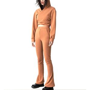 2025 ensemble de survêtement évasé de haute qualité en gros 100% coton matériel fait dames Style Baggy survêtement - Product Image 1