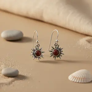 925 Gold Plated Sunburst <b>Drop</b> <b>Earrings</b> for Women Red Quartz Gemstone with Diamond and <b>Pearl</b> for Weddings and Parties - Product Image 1