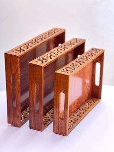 BUENA BANDEJA IMPRESA DE MADERA LA MEJOR CALIDAD TALLADA Forma cuadrada disponible y artesanía de la India la mejor muestra Venta caliente - Product Image 4