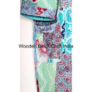 Chaqueta Kimono Corta Acolchada Kantha Indigo Transpirable con Cuello en V, Ropa de Dormir Informal de Algodón Suave para Mujer, Estilo Moderno y Acogedor - Product Image 2