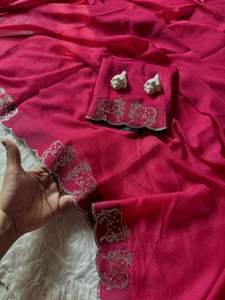 Style Rich Party Wear Saree fori Tissu doux et brillant avec panneau de diamant fait à la main Travail et chemisier de course assorti - Product Image 5