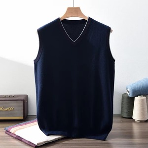 100% Pure Cashmere V-neck Color-blocked Jacquard Knit Pullover Men's Cashmere <b>Sweater</b> Vest - Product Image 2