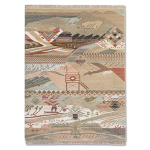 Alfombra Manchaha Azul de Lana y Seda de Bambú Anudada a Mano, Abstracta, para el Hogar, Pasillo, Rectangular, 10 mm de Grosor - Modelo Les-2703, Alfombras Jaipur US - Product Image 1