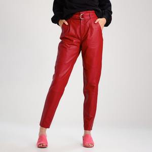 กางเกงคาร์โก้หนังผู้หญิงกลางกางเกงแฟชั่นเอวยางยืดแนววินเทจระบายอากาศได้ดีสีทึบสำหรับฤดูหนาว - Product Image 3