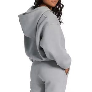 Prix bas, veste de sport à capuche zippée personnalisée pour femmes, haut court à manches longues, couleur unie, fermeture éclair, sweat à capuche de haute qualité - Product Image 2