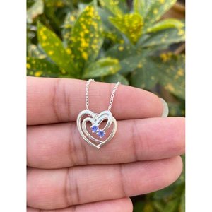 Collar de Plata 925 con Tanzanita en Forma de Corazón, Bañado en Rodio, Patrón Geométrico, Oro 14K, Zafiro, Circonita, Oro Rosa, Diamante, Perla, Moderno - Product Image 1