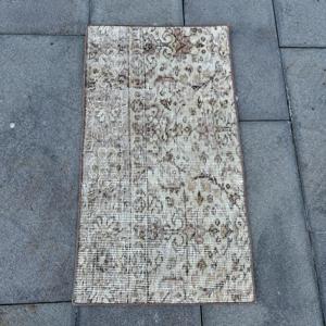 Vintage Rug, 1.5x2.7 ft Small Rug, <b>Brown</b> Bordered <b>Wool</b> Turkish Rug - Product Image 1