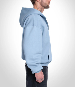 Sweat à capuche surdimensionné à fermeture éclair complète pour hommes Streetwear Sweat à capuche en polaire lourde à épaules tombantes avec poche kangourou Logo personnalisé - Product Image 5