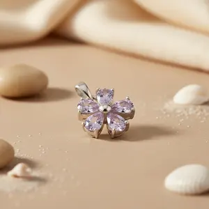 Colgante de Flor de Amatista en Oro Rosa Hecho a Mano para Mujer - Plata 925 - Product Image 1