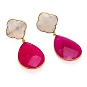 ใหม่มาถึงสีแดงม่วง Chalcedony และรุ้งมูนสโตนพลอยสตั๊ดพลอย925เงินสเตอร์ลิงลูกแพร์และต่างหูรูปโคลเวอร์ - Product Image 1