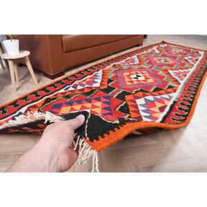 3.5x10.8 ft Vintage Rug, Herki Rug, <b>Red</b> Solid Rug <b>Wool</b> - Product Image 2