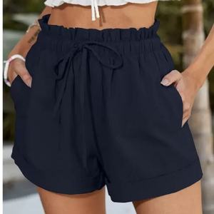 Pantalones cortos informales de verano para mujer, cintura alta, elásticos, transpirables, holgados, Color sólido, los últimos modelos de moda para gimnasio - Product Image 6