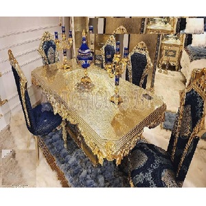 ชุดโต๊ะอาหารขัดเงาสีทองสไตล์หรูหราซื้อชุดโต๊ะอาหาร8ที่นั่งสำหรับพื้นที่รับประทานอาหารสไตล์มหาราชา - Product Image 1