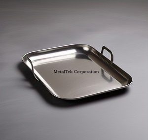 Plateau rectangulaire en métal en acier inoxydable Utilisation polyvalente Organisateurs de stockage d'ustensiles de cuisine Plateaux en métal avec poignées - Product Image 5