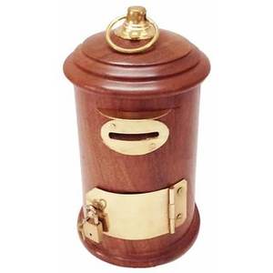 Article de cadeau promotionnel au design unique Article de cadeau décoratif pour la maison Tirelire faite à la main Forme de baril Incrustation de métal en bois Bois de manguier - Product Image 5