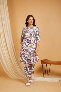 Vestido Kurti Plazo de Chifón Estampado Lavable para Mujer 2024, Multicolor, Mangas Tres Cuartos, Cómodo, Largo Midi - Product Image 4