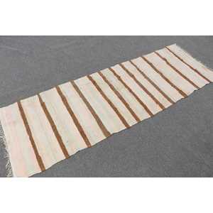 Turkish Vintage <b>Runner</b> <b>Rug</b> 2.4x7.3 ft, Kilim White Wool <b>Rug</b> - Product Image 1