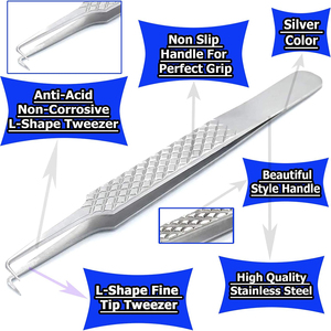 Pince à épiler en L à pointe fine pour cils, en acier métallique finition Dall, avec taille personnalisée, vente en gros - Product Image 5