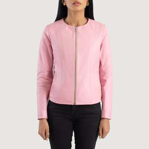 Manteau d'hiver rose sans col à double boutonnage en cuir de vachette et peau de mouton PU léger, personnalisable avec logo, pour un style tendance – Collection Automne - Product Image 5
