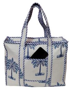 summer fashion cotton tote bag designer hand block print <b>quilted</b> shoulder Travel bag with zipper closure large size for kadies - Product Image 3