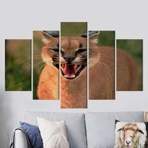 Tableau sur toile imprimé : Décoration murale élégante avec chat sauvage pour un décor moderne, lot de 5 pièces : Galerie d'art sur toile tendue - Product Image 1