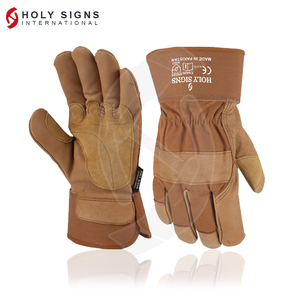 Gants de travail en cuir de vachette grainé marron de qualité supérieure EPI anti-coupure sécurité avec paume supplémentaire pour la construction industrielle multi-travaux - Product Image 4