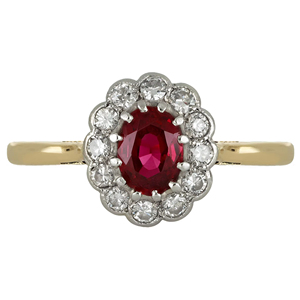 เครื่องประดับแฟชั่นที่มีคุณภาพสูง14K สีเหลืองทองรูปไข่แหวนพลอยทับทิมและสิบสองรอบตัดแหวนเพชรธรรมชาติ - Product Image 1