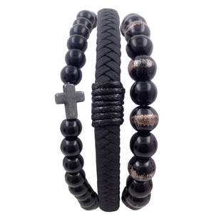 Pulseras de Moda Surtidas de Acero y Cuero con Cruz, Brazaletes Elegantes para Hombre - Product Image 1
