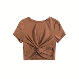 Camiseta Corta de Moda para Mujer al por Mayor, Top Casual de Manga Corta para Dama, Camiseta Recortada de Verano, Estilo Urbano, Ajuste Delgado, Top de Algodón Suave - Product Image 1