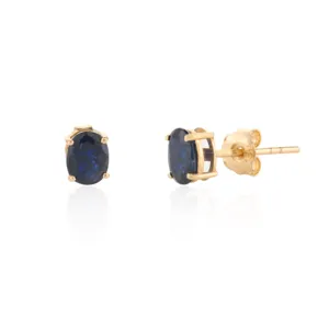 New Fashionable Luxury Collection Of Handmade 100% Natural Blue Sapphire Oval Shape Stud Earrings 18k Solid Yellow Gold Jewelry