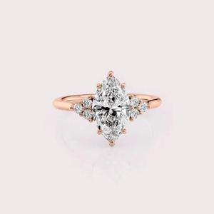 IGI Certified Marquise Shape Lab Created Diamond Engagement <b>Ring</b> 9K Yellow / White & Rose Gold Cluster <b>Ring</b> - Product Image 1