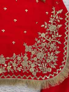 ชุดชาราร่าสีแดงผ้าจอร์เจตต์สวยหรูสไตล์อินเดีย-ปากีสถาน ชุดชาราร่าแบบหนักแน่นสำหรับงานปาร์ตี้ งานแต่งงาน หรือใส่ลำลองสำหรับผู้หญิง - Product Image 4