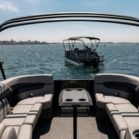 Bateau ponton en aluminium avec remorque, coque soudée, pour la pêche, le transport de passagers, les loisirs, avec mobilier de canapé, bimini et moteur hors-bord, pour la navigation fluviale