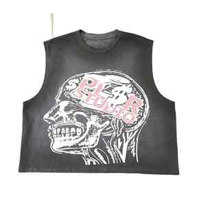 Streetwear Oversized <b>Cropped</b> Gym Tank <b>Top</b> Custom Cut Off Sleeveless T-shirt Printing Muscle Shirt Acid Wash Graphic <b>Men</b> Vest - Product Image 4