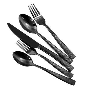 Juego de Cubiertos de Acero Inoxidable Negro de 5 Piezas para Restaurante de Hotel, Cubiertos de Plata Martillados Reales para Eventos y Bodas - Product Image 1