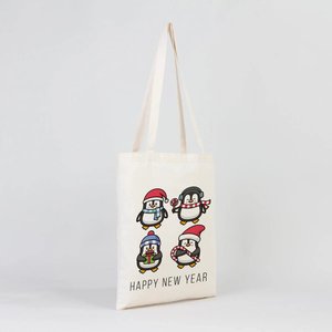 Sac fourre-tout en coton naturel pour le Nouvel An, 14 x 16 pouces (35 x 40 cm), motif pingouin mignon pour les fêtes - Product Image 3